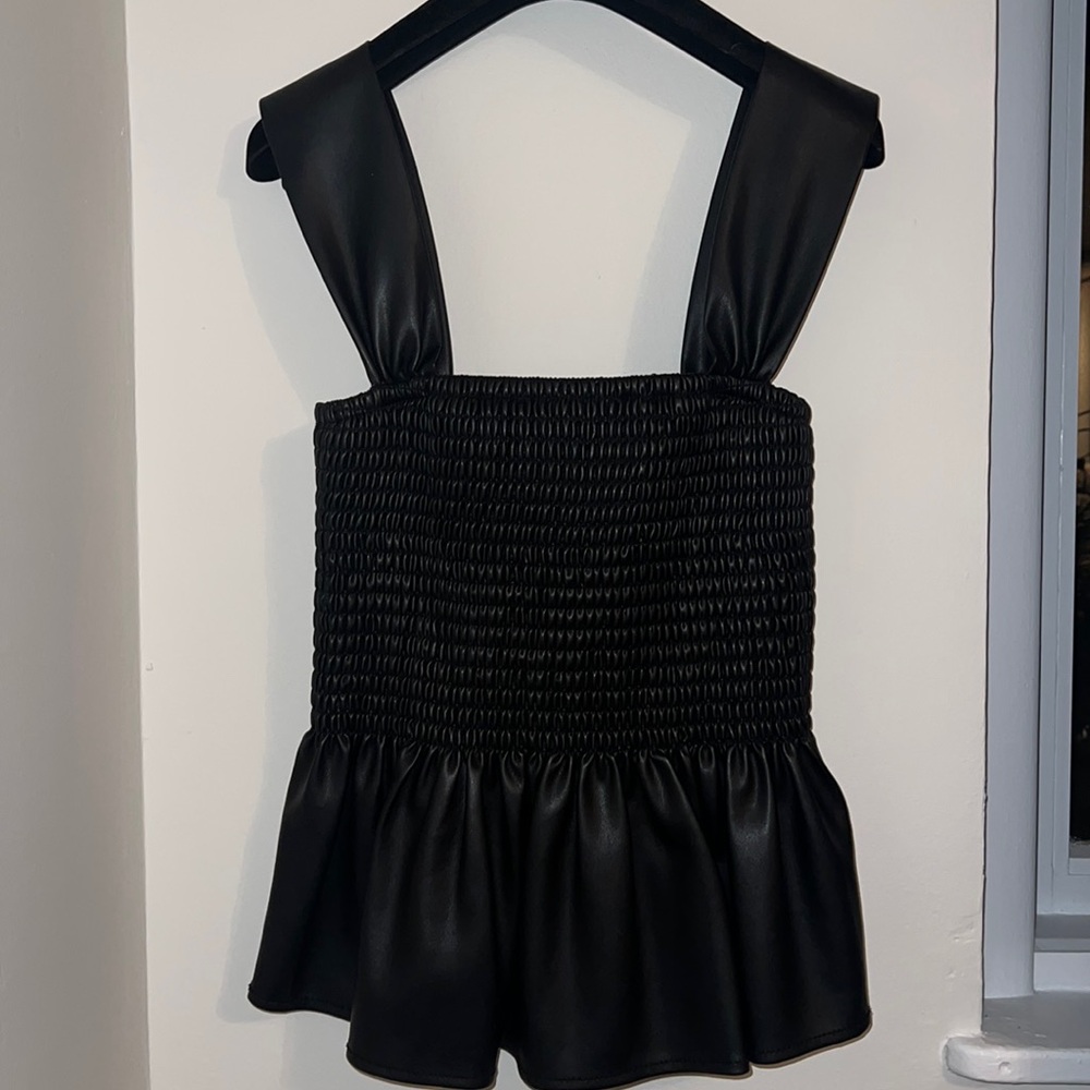 Leather Poplin Staud Top , size XS